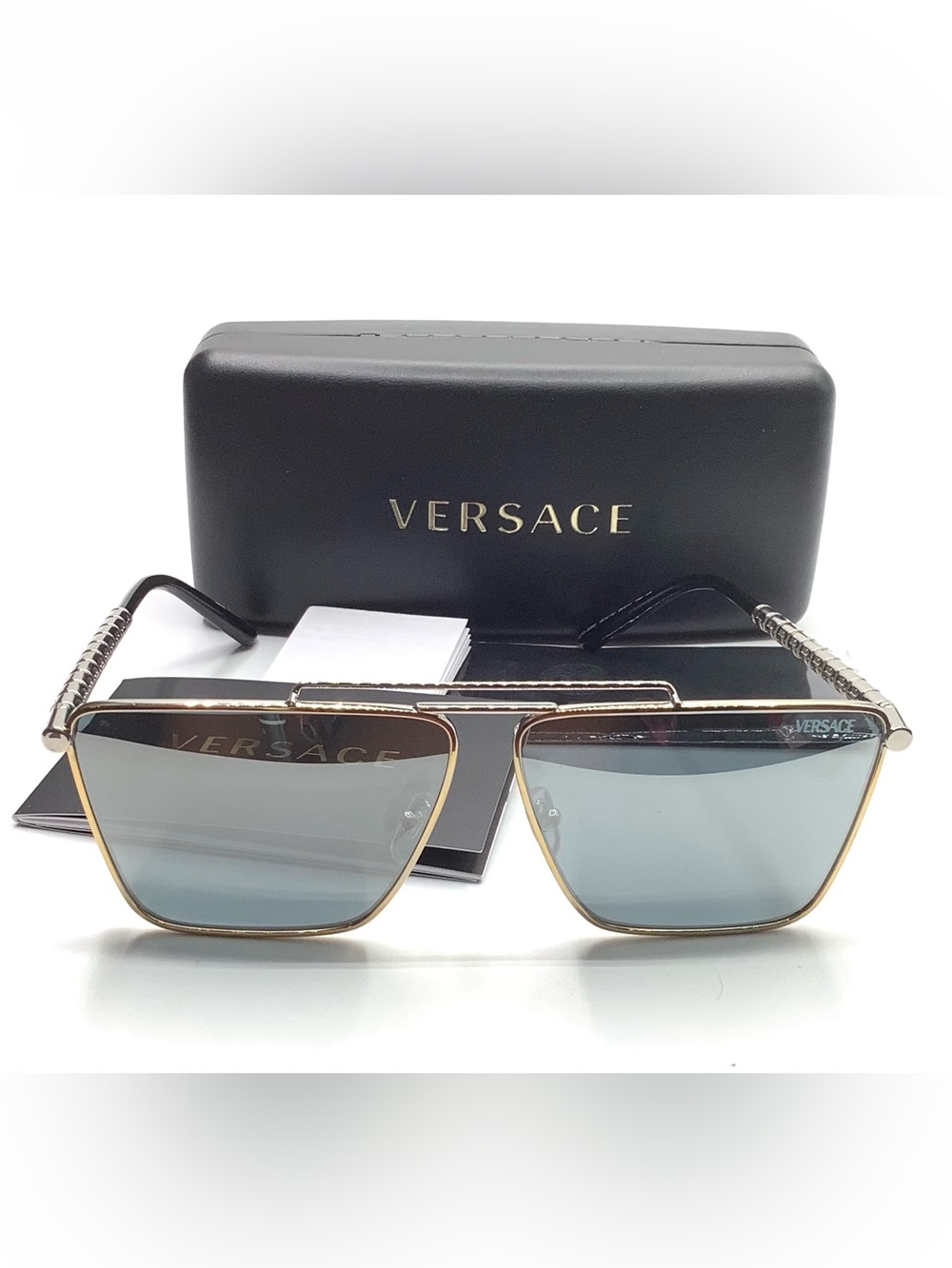 Versace VE226 1514 1U Gold / Silver Trim Sunglasses with Blue Lenses